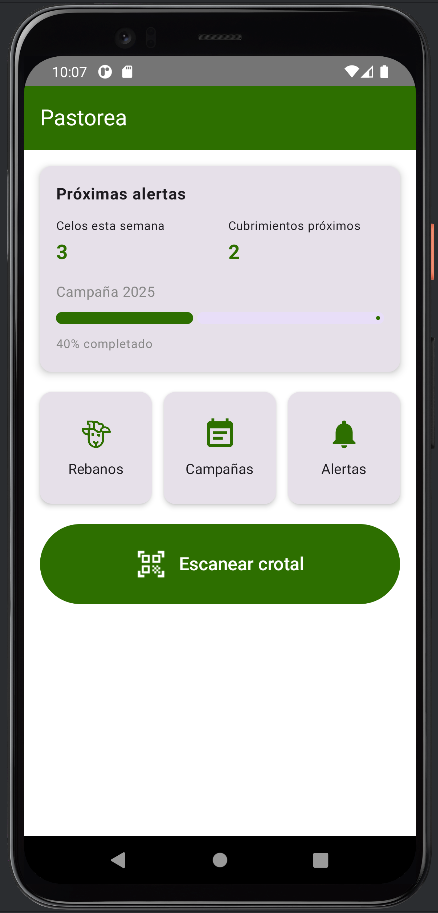 Pantalla de la app Pastorea